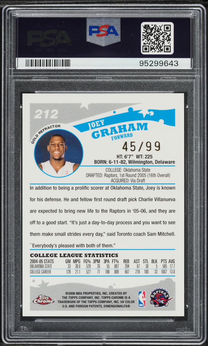 2005 Topps Chrome Gold Refractor Joey Graham ROOKIE /99 #212 PSA 9 MINT