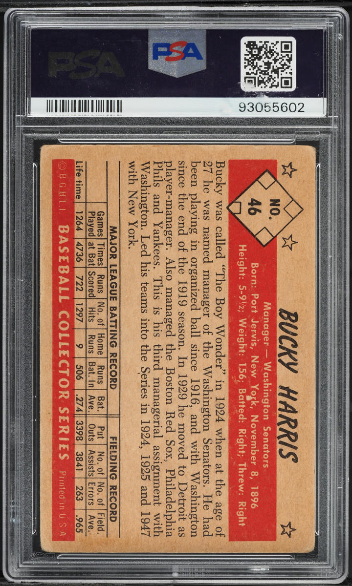 1953 Bowman B & W Bucky Harris #46 PSA 2 GD
