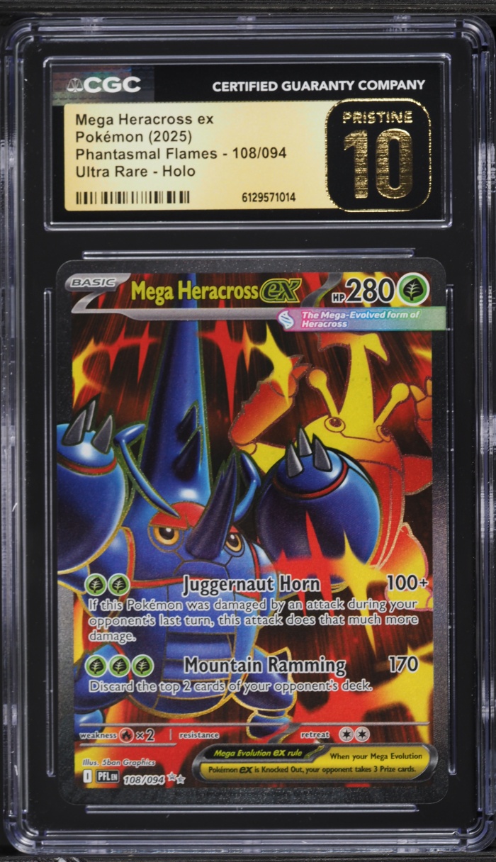 2025 Pokemon Mega Phantasmal Flames Full Art Mega Heracross ex #108 CGC 10 PRISTINE