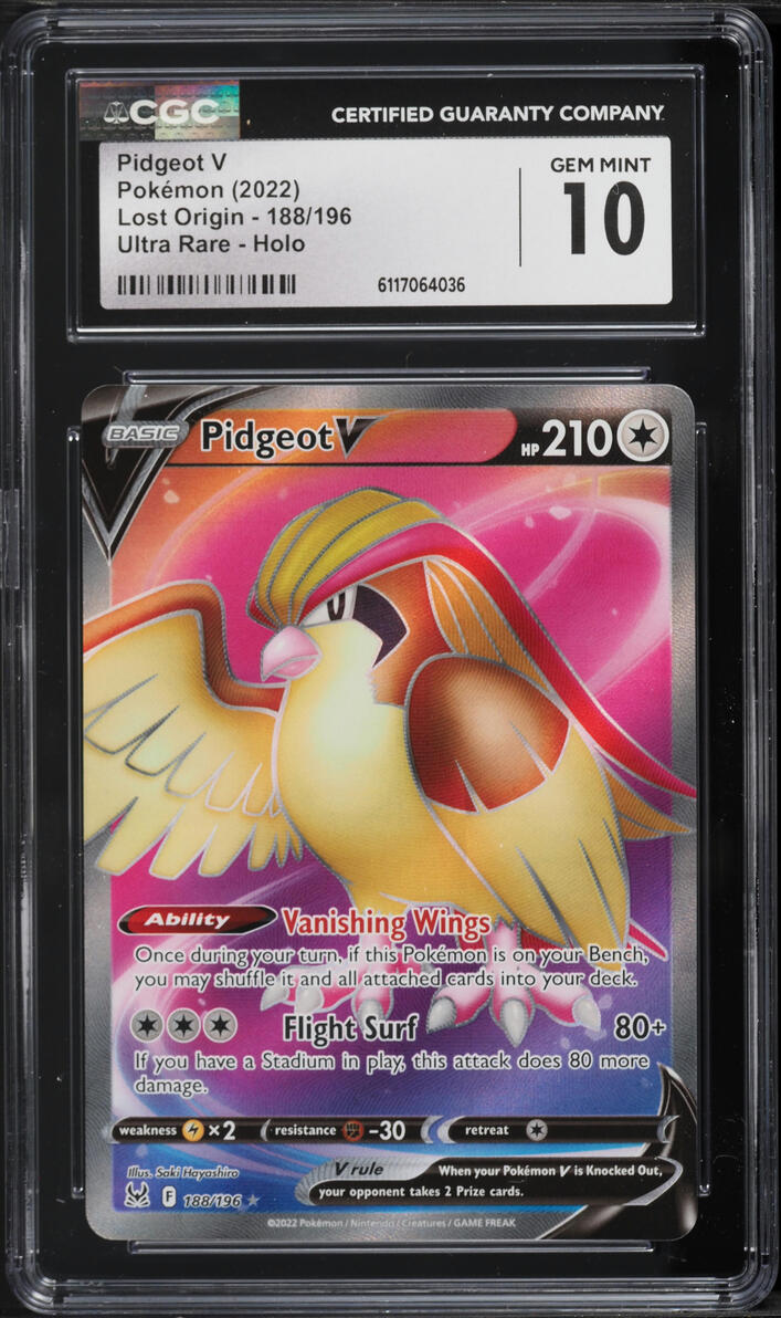 2023 Pokemon Sword & Shield Lost Origin Full Art Pidgeot V #188 CGC 10 GEM MINT