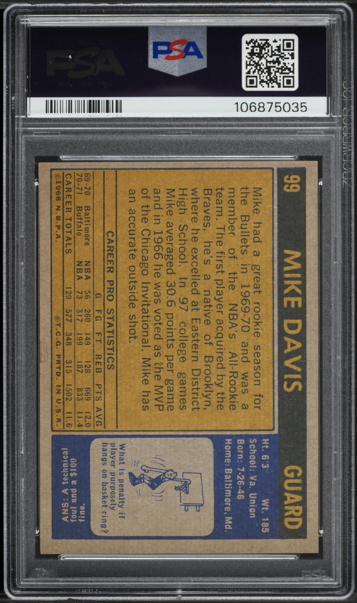 1971 Topps Basketball Mike Davis #99 PSA 3 VG