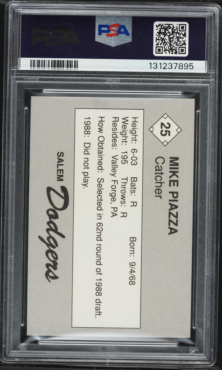 1989 Salem Dodgers Team Issue Mike Piazza ROOKIE #25 PSA 7 NRMT