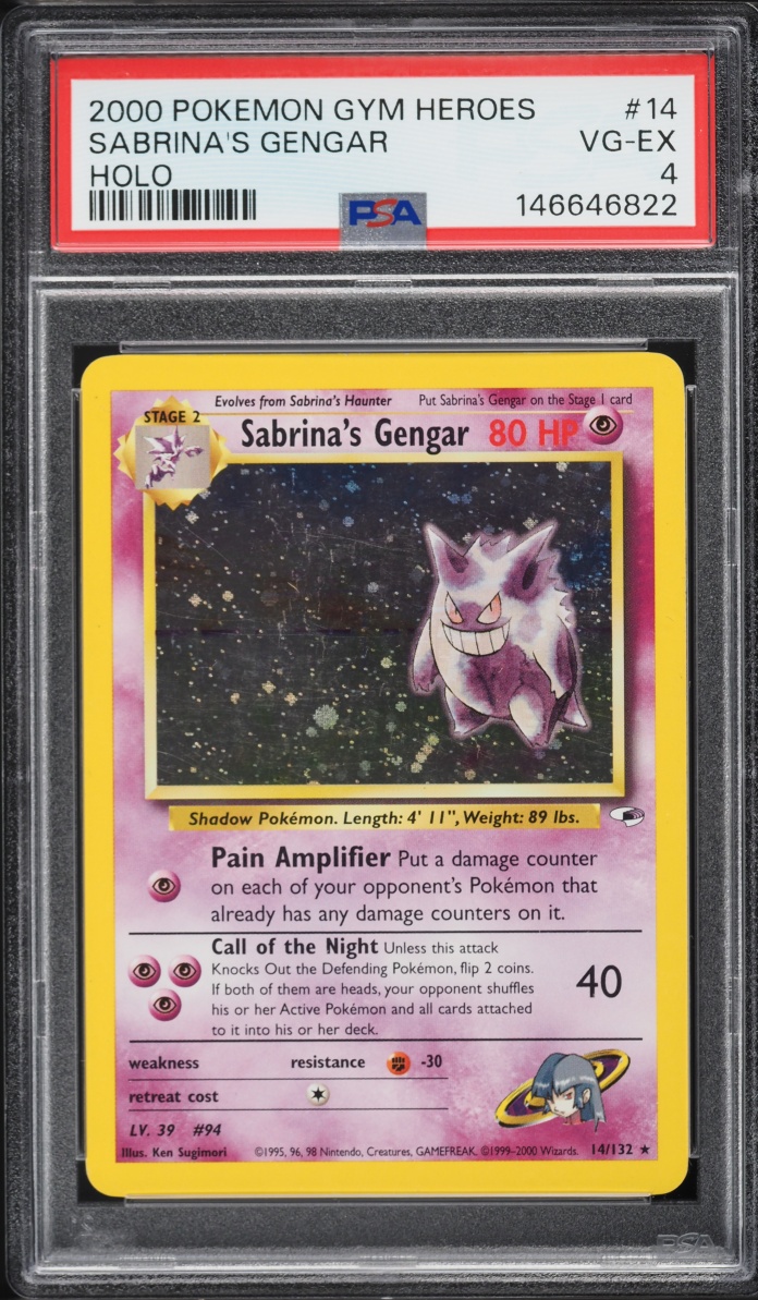 2000 Pokemon Gym Heroes Holo Sabrina's Gengar #14 PSA 4 VGEX