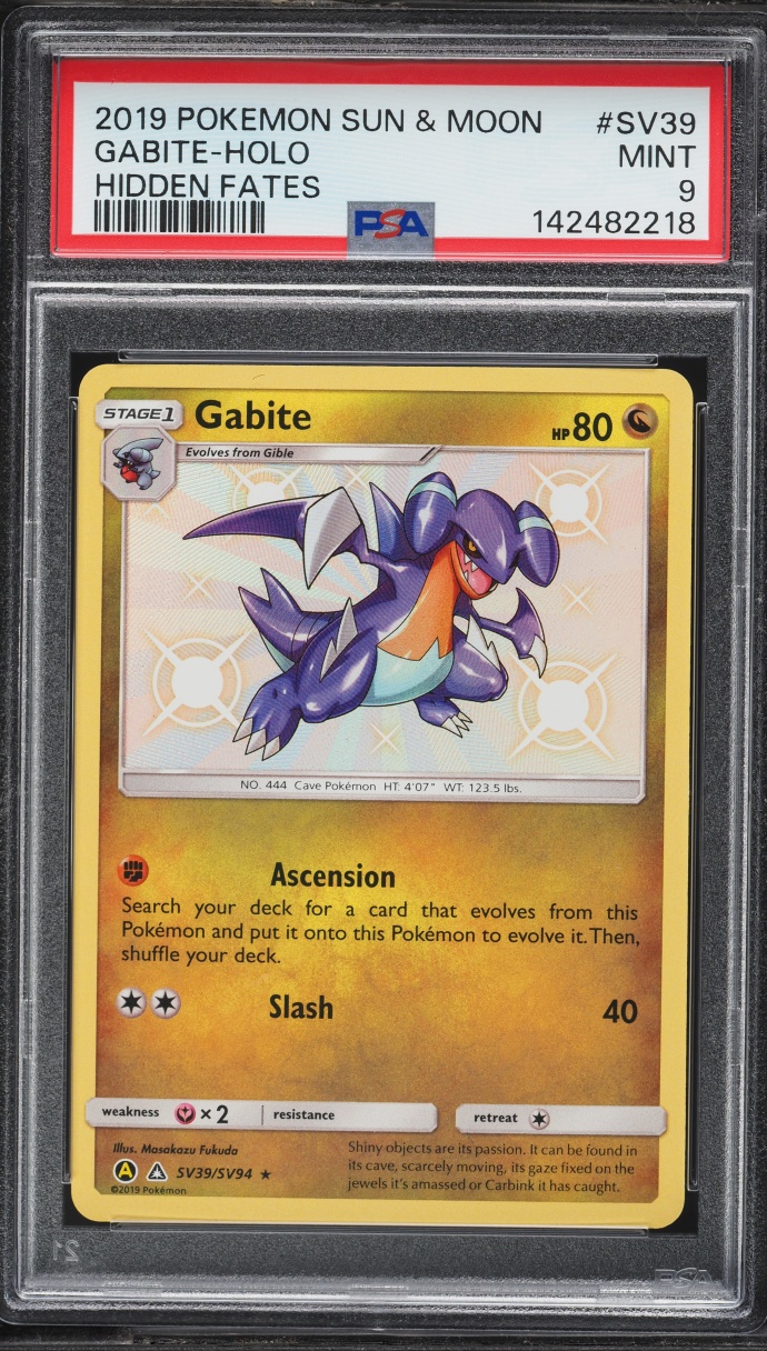 2019 Pokemon Sun & Moon Hidden Fates Shiny Gabite #SV39 PSA 9 MINT