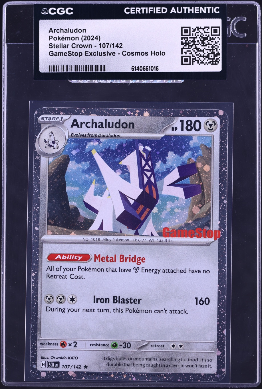2024 Pokemon SV Stellar Crown Gamestop Cosmos Holo Archaludon #107 CGC AUTH