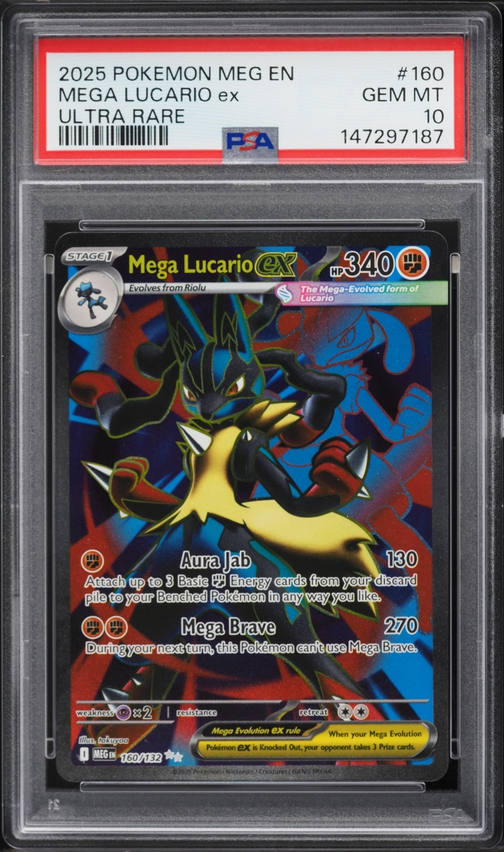 2025 Pokemon Mega Evolution Full Art Mega Lucario Ex #160 PSA 10 GEM MINT