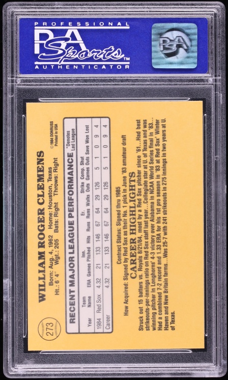 1985 Donruss Roger Clemens ROOKIE #273 PSA 9 MINT