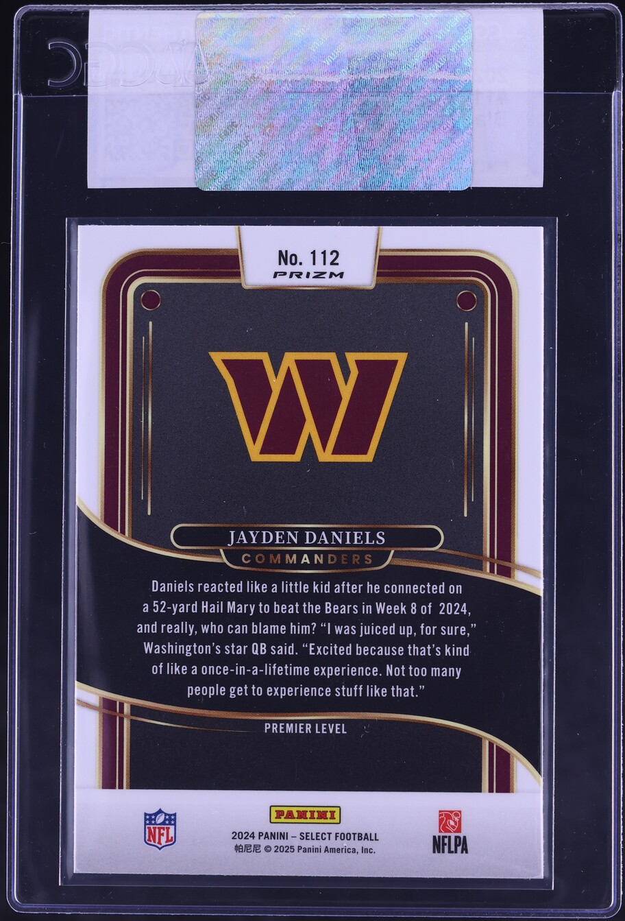 2024 Select Premier Level Black & Red Shock Prizm Jayden Daniels ROOKIE #112 CGC AUTH