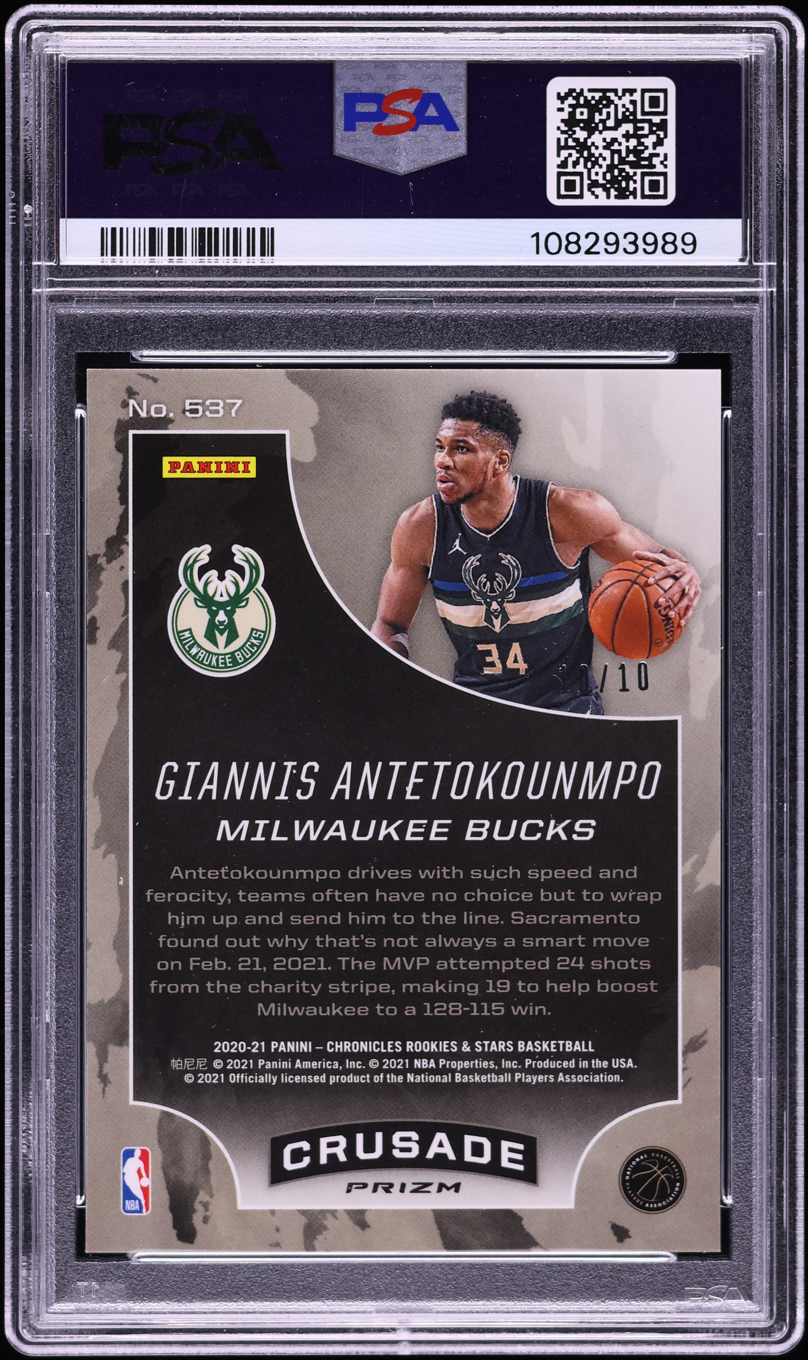 2020 Panini Chronicles Gold Giannis Antetokounmpo 10/10 #537 PSA
