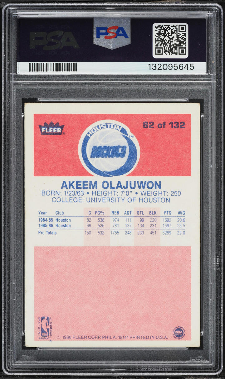 1986 Fleer Basketball Hakeem Olajuwon ROOKIE #82 PSA 4 VGEX - Photo 2