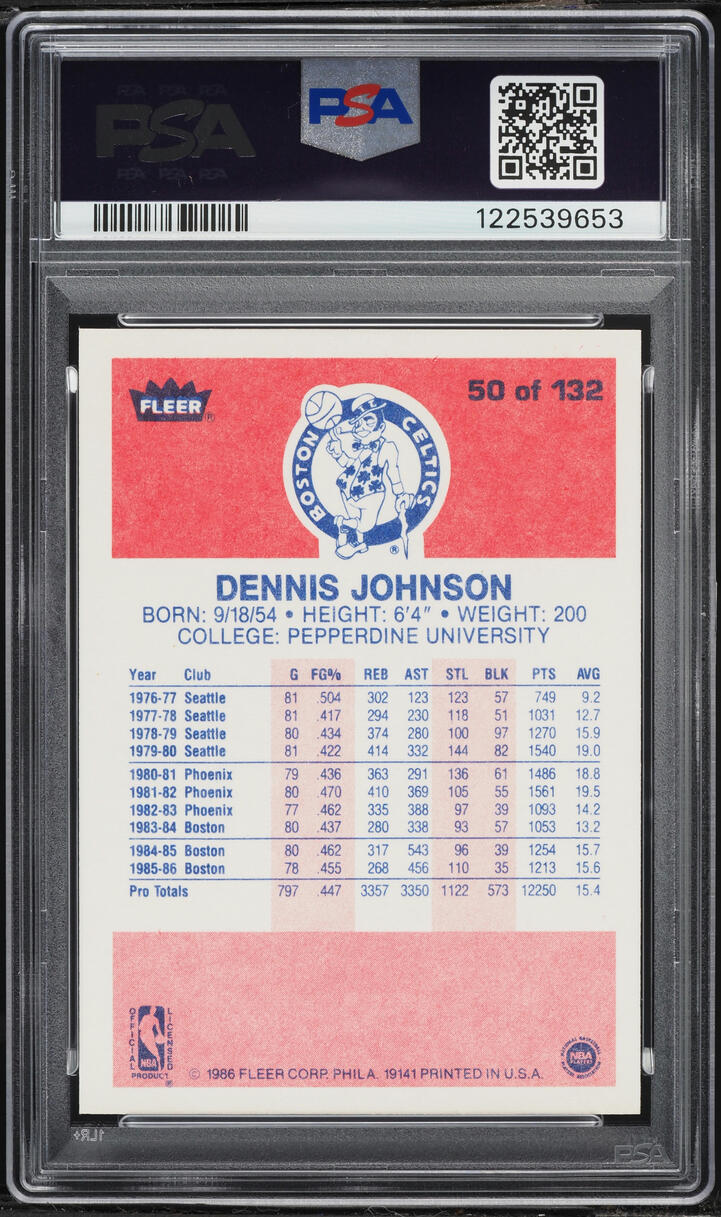 1986 Fleer Basketball Dennis Johnson #50 PSA 9 MINT - Photo 2