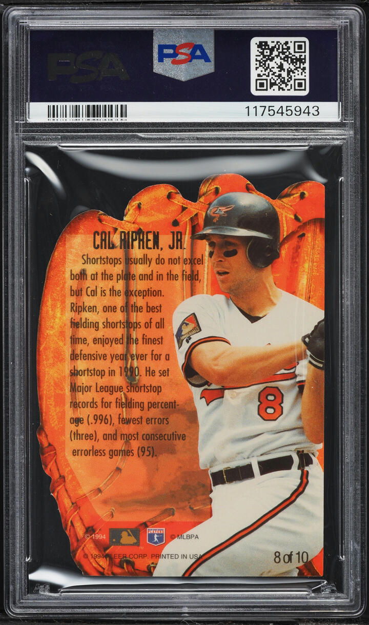 1994 Flair Hot Glove Die-Cut Cal Ripken Jr. #8 PSA 10 GEM MINT - Photo 2