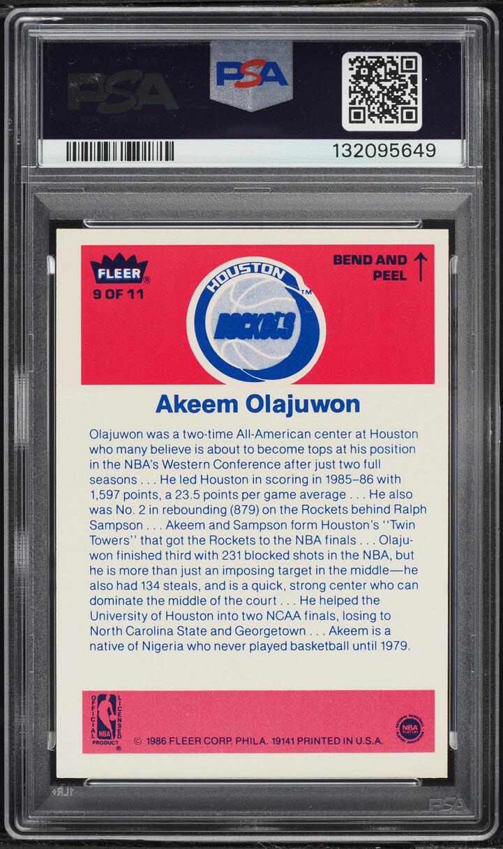 1986 Fleer Sticker Hakeem Olajuwon ROOKIE #9 PSA 8 NM-MT - Photo 2