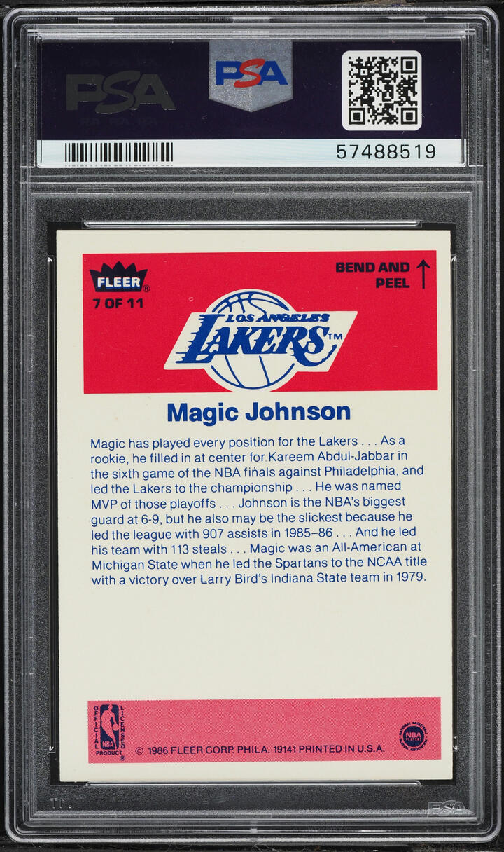 1986 Fleer Sticker Magic Johnson #7 PSA 6 EXMT - Photo 2