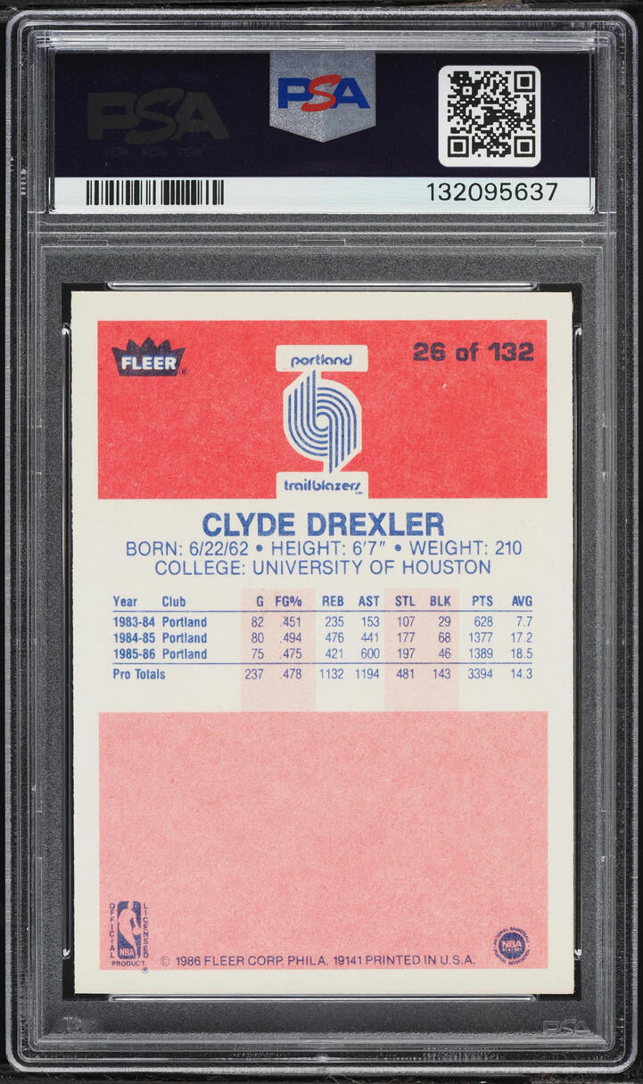 1986 Fleer Basketball Clyde Drexler ROOKIE #26 PSA 8 NM-MT - Photo 2