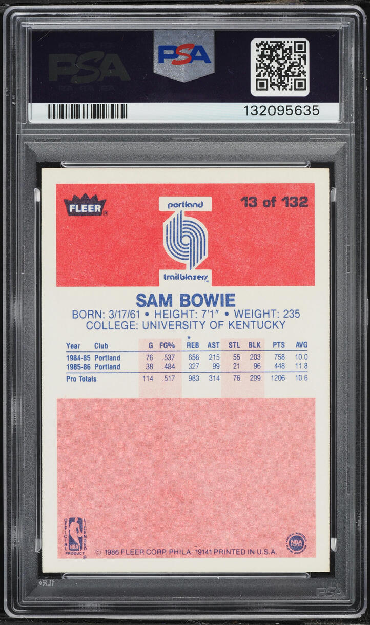 1986 Fleer Basketball Sam Bowie ROOKIE #13 PSA 8.5 NM-MT+ - Photo 2