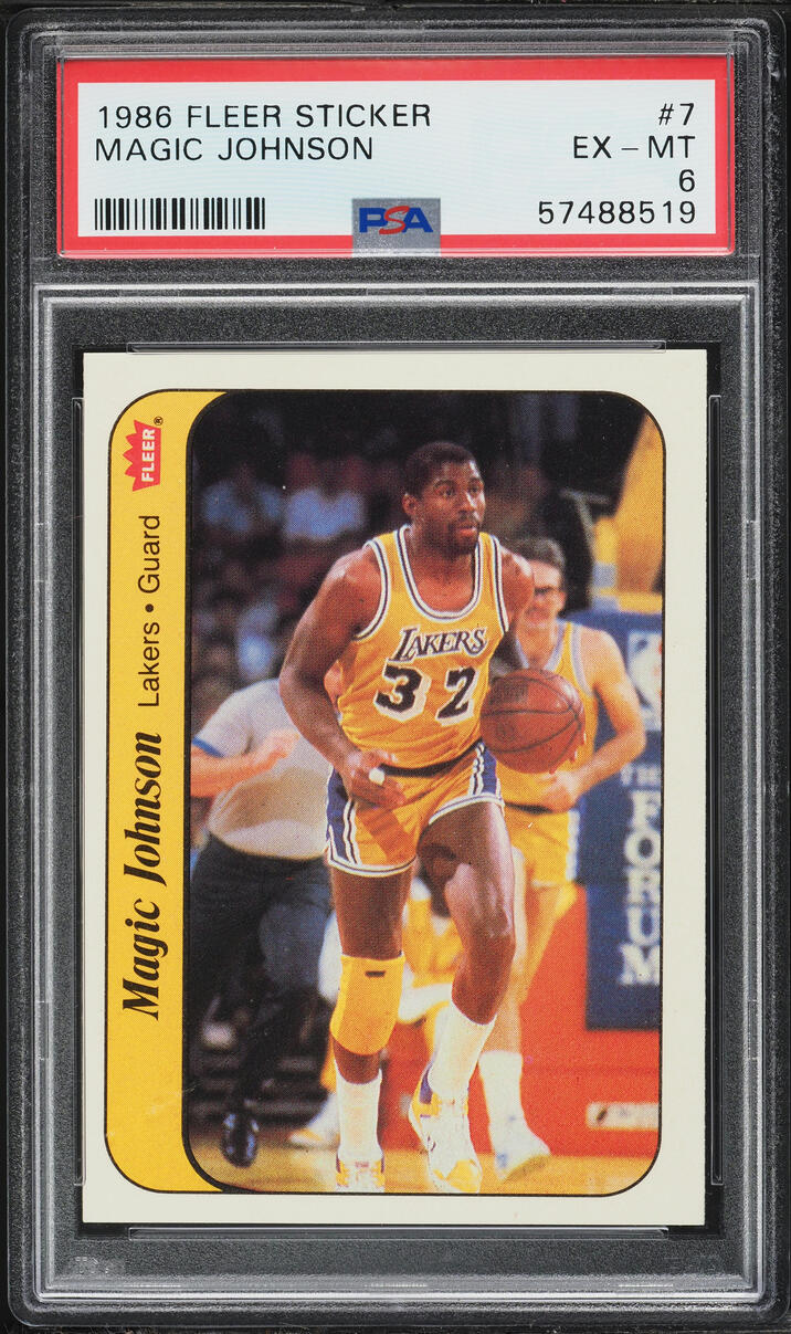 1986 Fleer Sticker Magic Johnson #7 PSA 6 EXMT - Photo 1