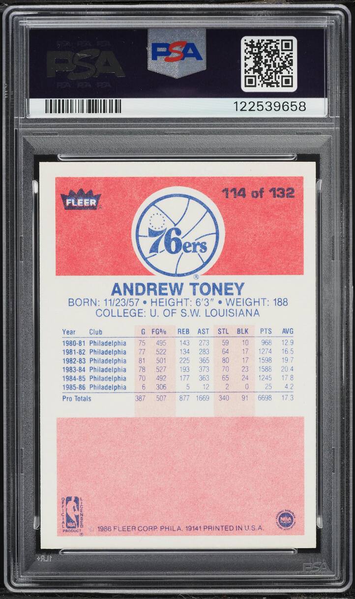1986 Fleer Basketball Andrew Toney #114 PSA 9 MINT - Photo 2