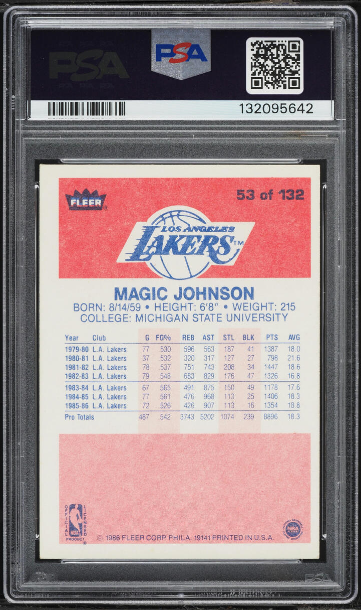 1986 Fleer Basketball Magic Johnson #53 PSA 5 EX - Photo 2