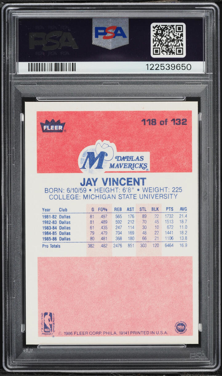 1986 Fleer Basketball Jay Vincent #118 PSA 8 NM-MT - Photo 2