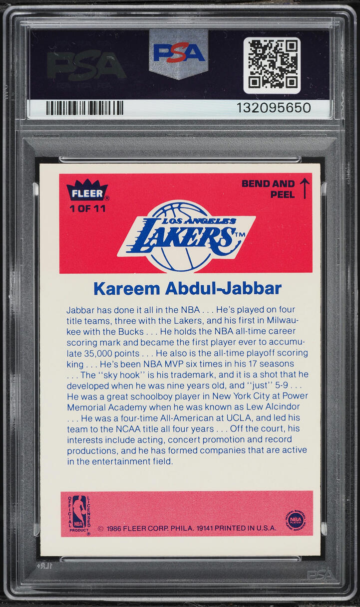 1986 Fleer Sticker Kareem Abdul-Jabbar #1 PSA 7 NRMT - Photo 2