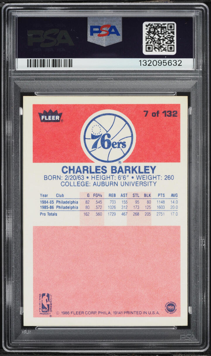 1986 Fleer Basketball Charles Barkley ROOKIE #7 PSA 6 EXMT - Photo 2