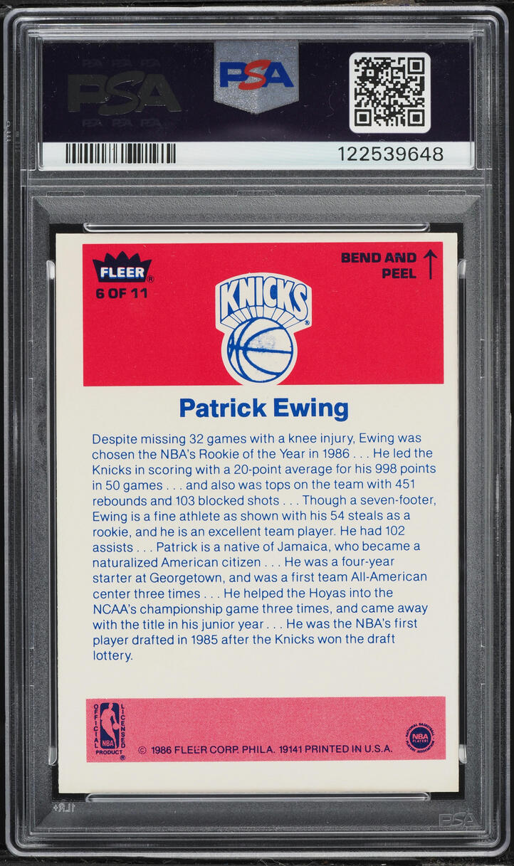 1986 Fleer Sticker Patrick Ewing ROOKIE #6 PSA 5 EX - Photo 2