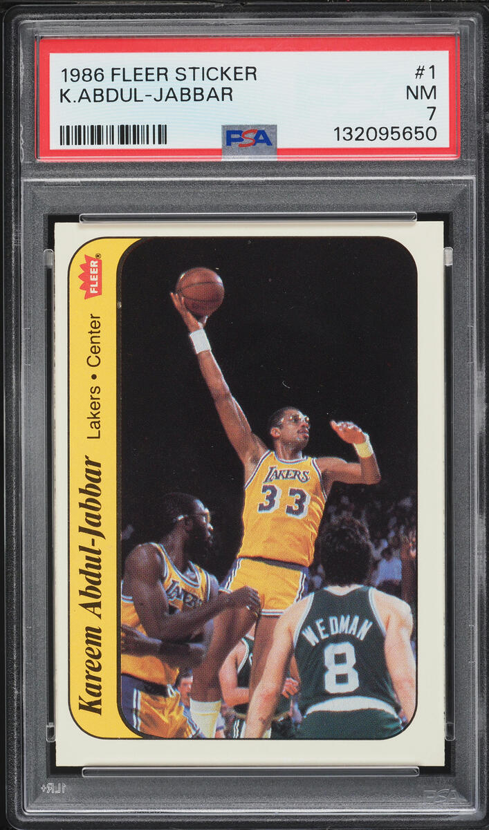 1986 Fleer Sticker Kareem Abdul-Jabbar #1 PSA 7 NRMT - Photo 1