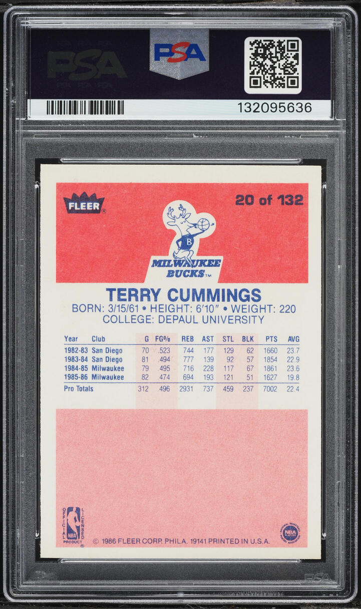 1986 Fleer Basketball Terry Cummings #20 PSA 8 NM-MT - Photo 2