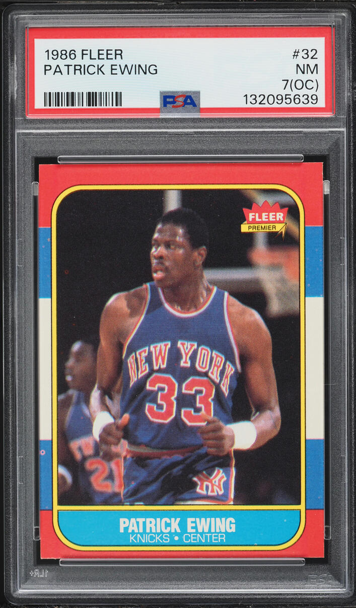 1986 Fleer Basketball Patrick Ewing ROOKIE #32 PSA 7(oc) NRMT - Photo 1