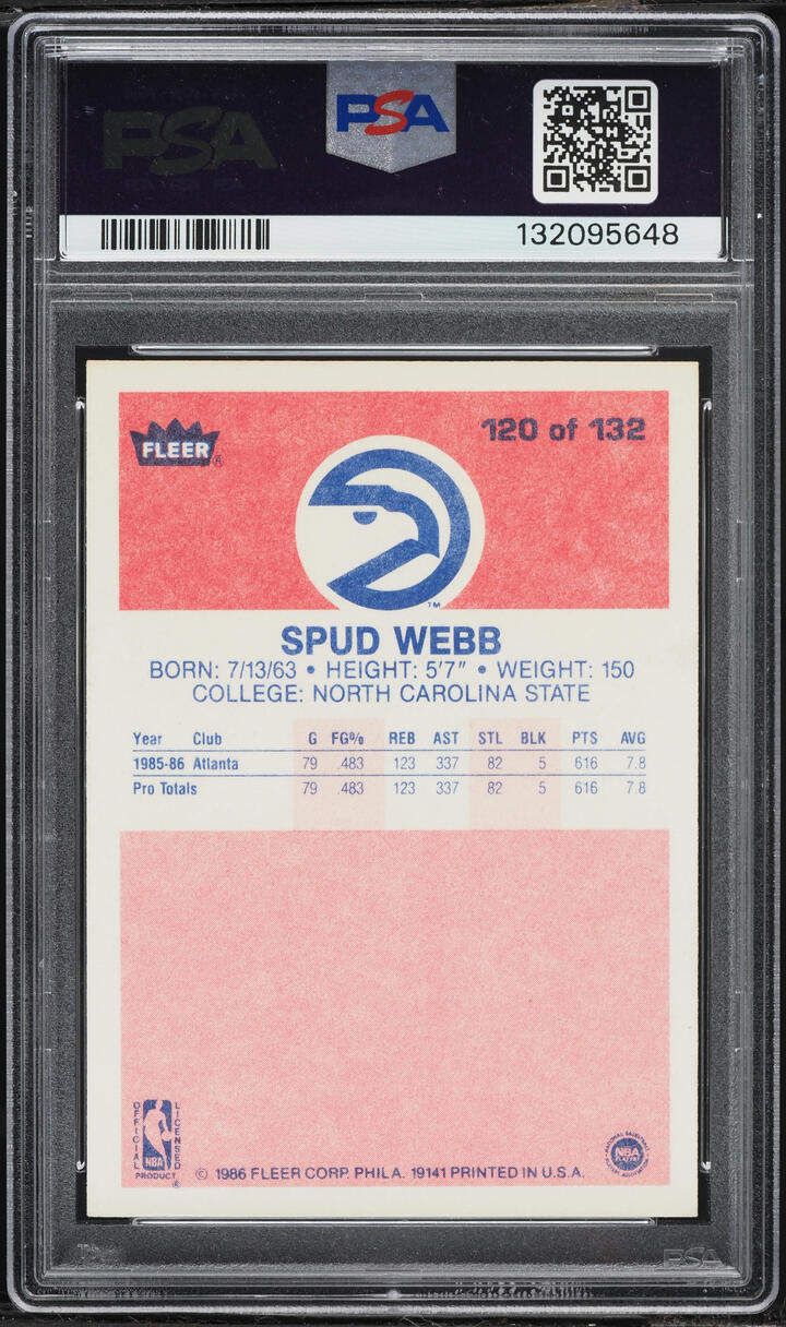 1986 Fleer Basketball Spud Webb ROOKIE #120 PSA 6 EXMT - Photo 2