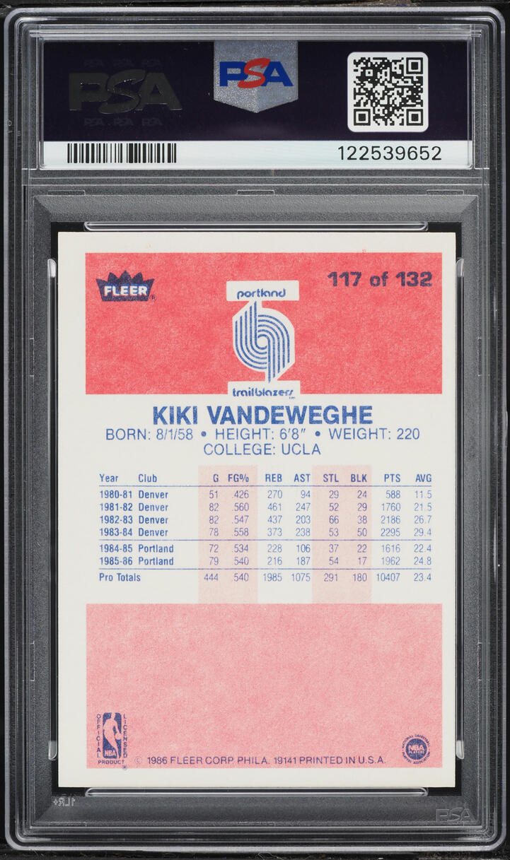 1986 Fleer Basketball Kiki Vandeweghe #117 PSA 8 NM-MT - Photo 2