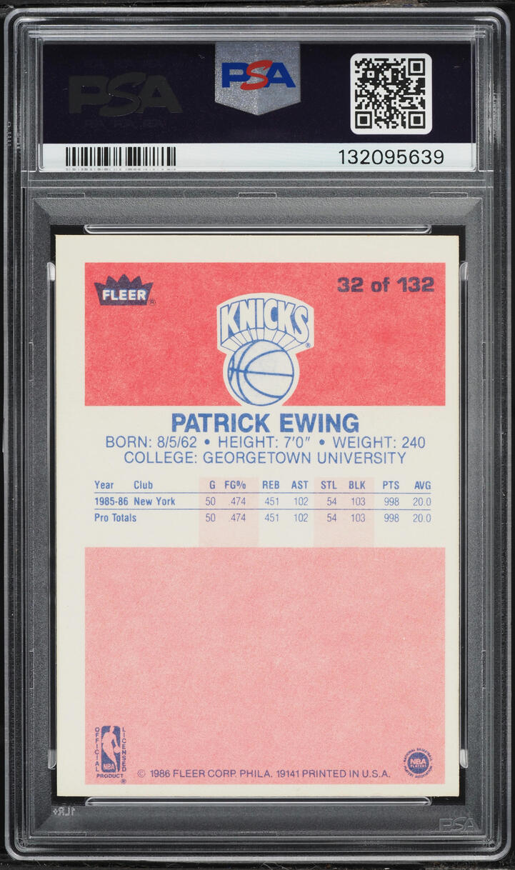1986 Fleer Basketball Patrick Ewing ROOKIE #32 PSA 7(oc) NRMT - Photo 2