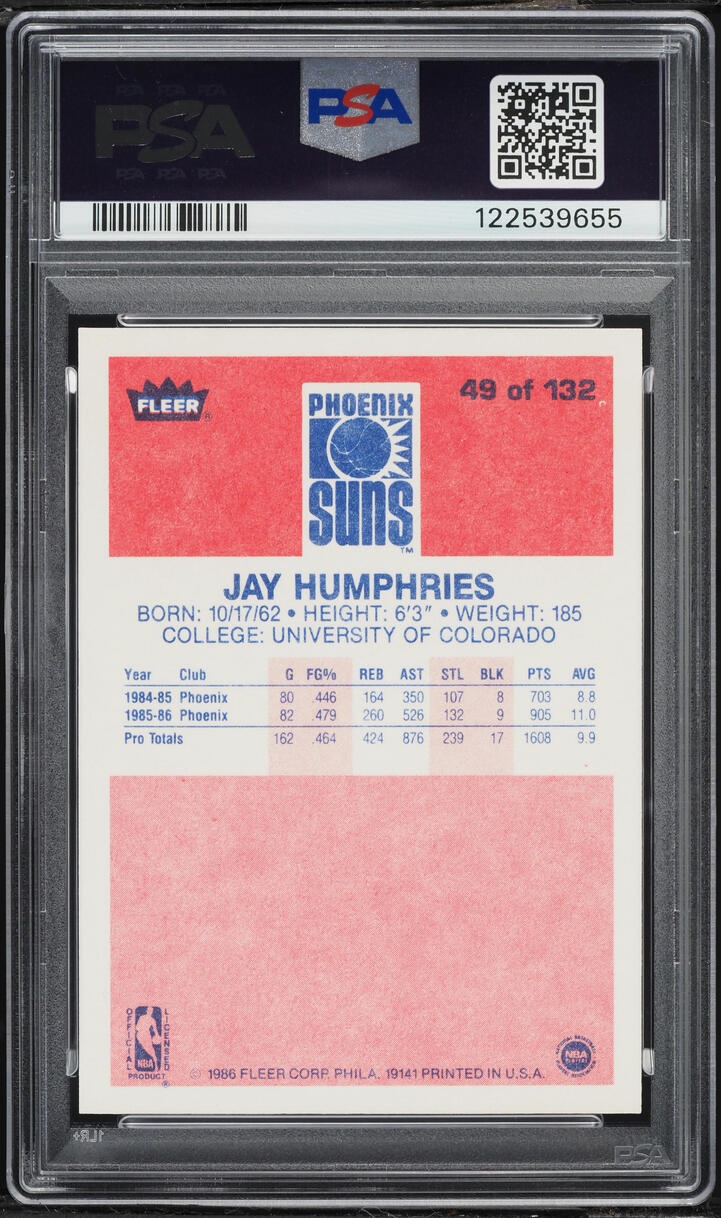 1986 Fleer Basketball Jay Humphries ROOKIE #49 PSA 9 MINT - Photo 2
