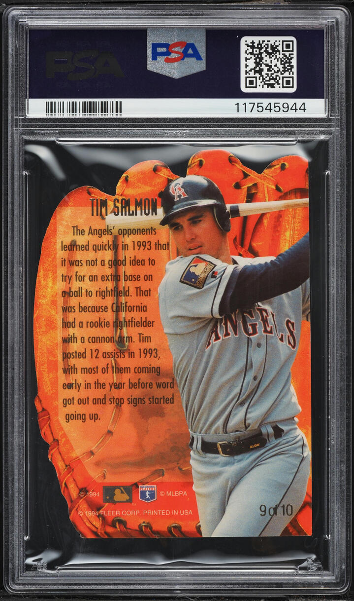 1994 Flair Hot Glove Die-Cut Tim Salmon #9 PSA 10 GEM MINT - Photo 2