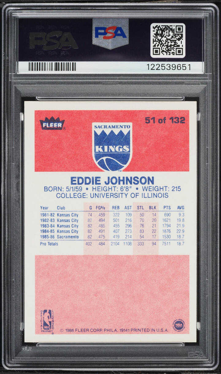 1986 Fleer Basketball Eddie Johnson #51 PSA 9 MINT - Photo 2