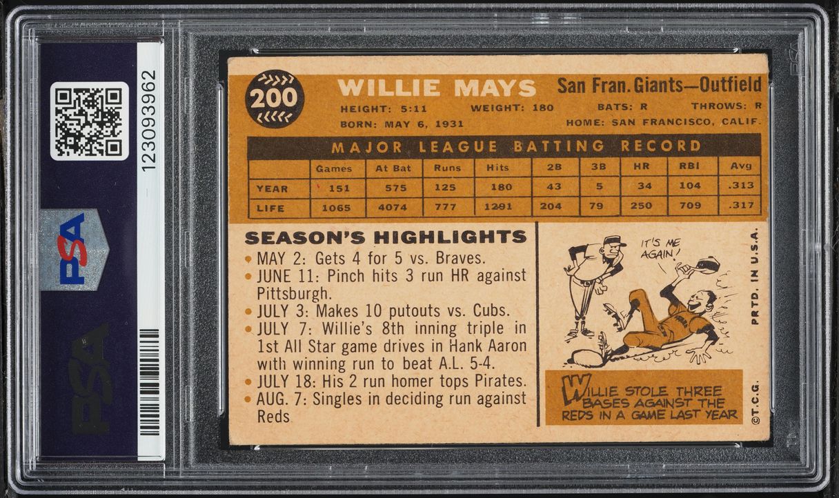 1960 Topps Willie Mays #200 PSA 3 VG - Photo 2