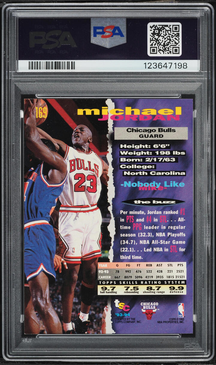 1993 Stadium Club 1st Day Issue Michael Jordan #169 PSA 9 MINT - Photo 2