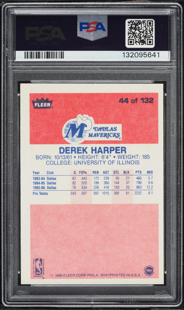 1986 Fleer Basketball Derek Harper #44 PSA 8 NM-MT - Photo 2