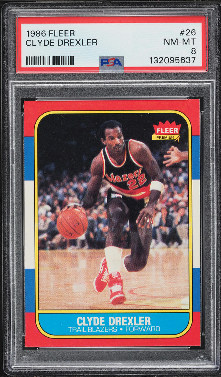 1986 Fleer Basketball Clyde Drexler ROOKIE #26 PSA 8 NM-MT - Photo 1