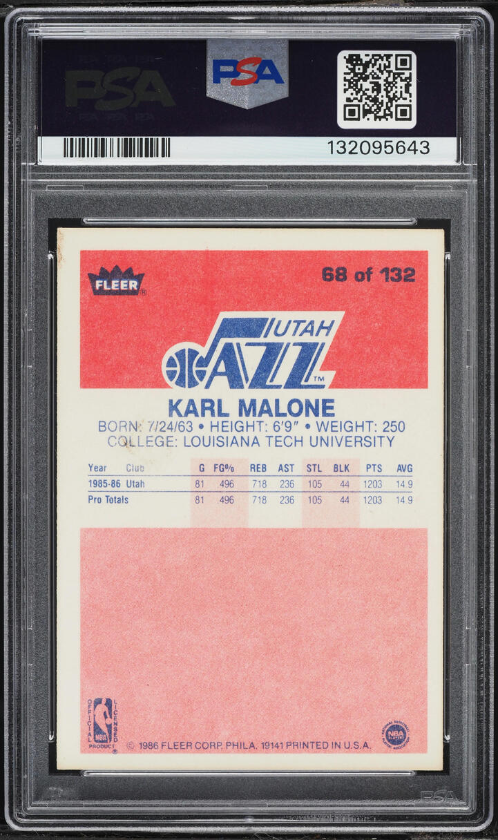 1986 Fleer Basketball Karl Malone ROOKIE #68 PSA 4 VGEX - Photo 2