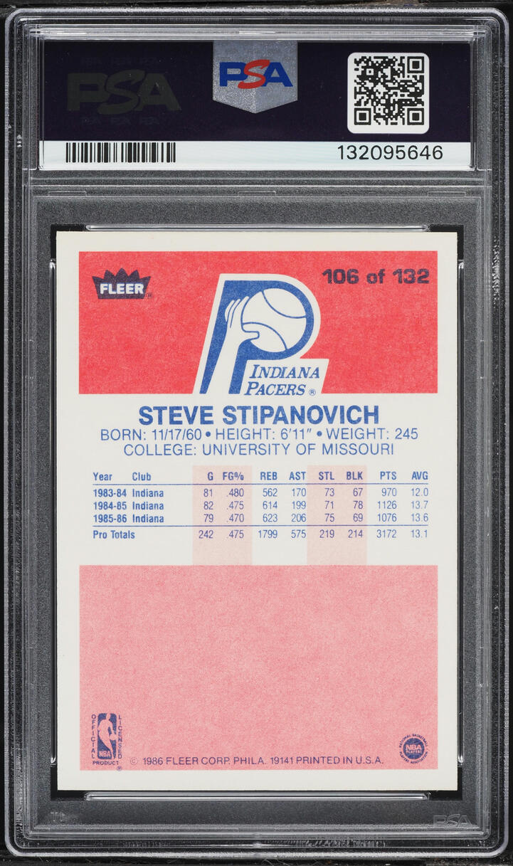 1986 Fleer Basketball Steve Stipanovich #106 PSA 8.5 NM-MT+ - Photo 2