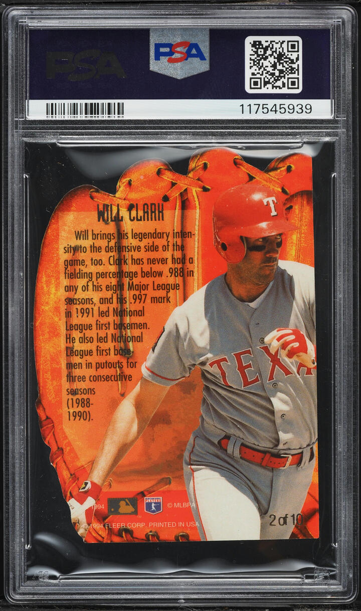1994 Flair Hot Glove Die-Cut Will Clark #2 PSA 10 GEM MINT - Photo 2
