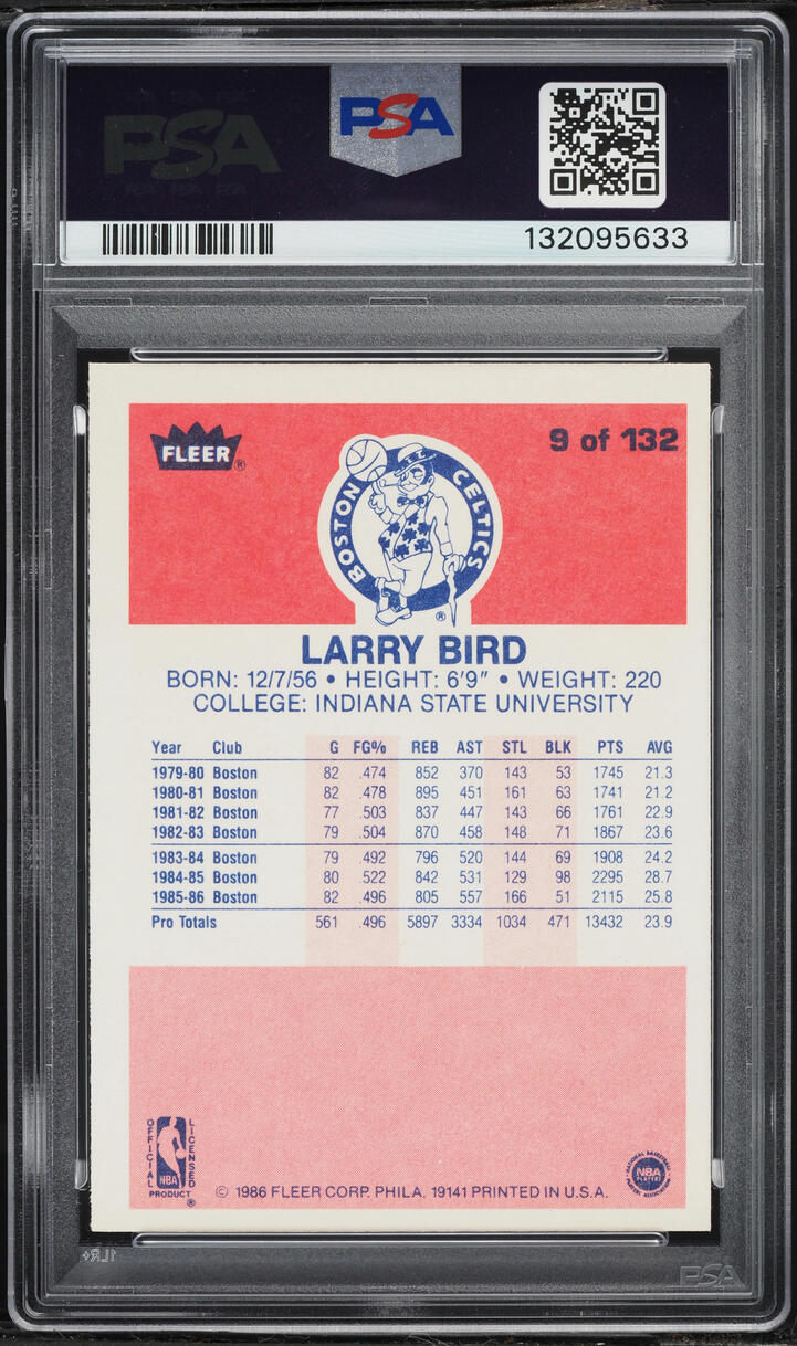 1986 Fleer Basketball Larry Bird #9 PSA 8 NM-MT - Photo 2