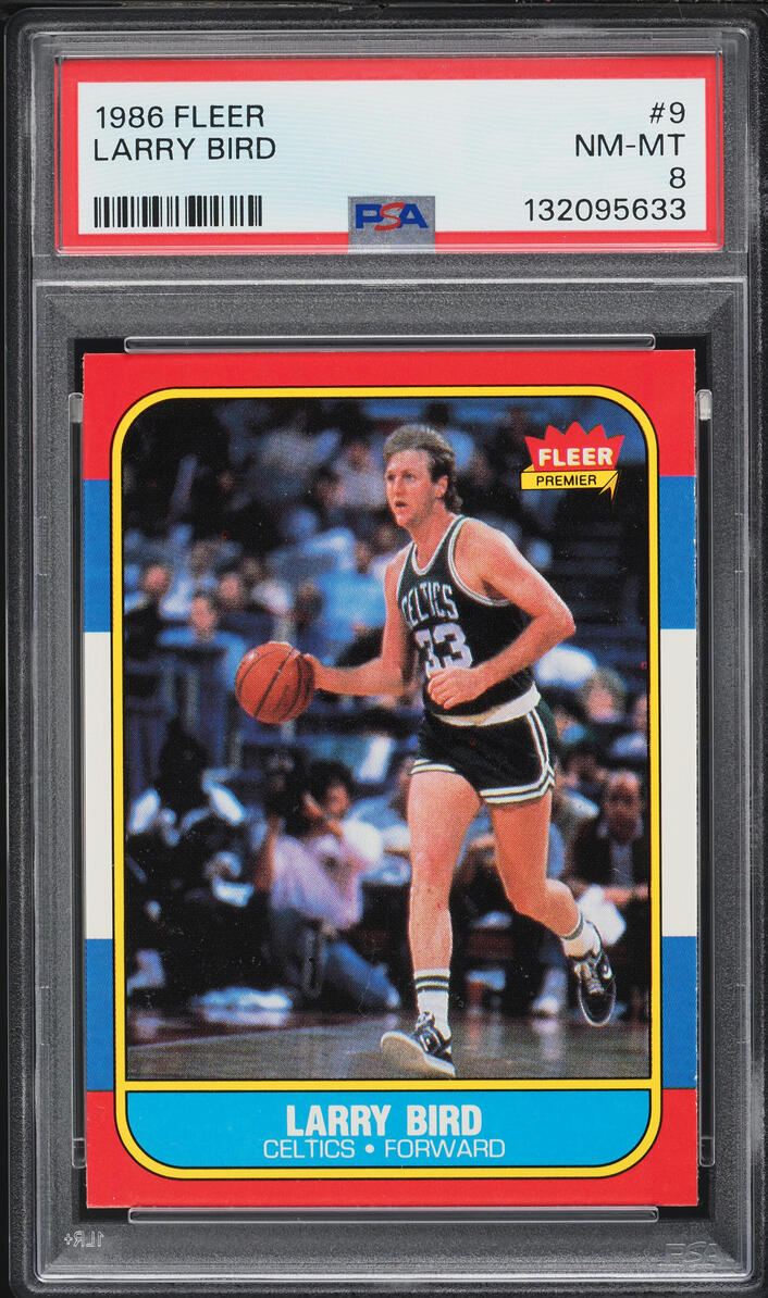 1986 Fleer Basketball Larry Bird #9 PSA 8 NM-MT - Photo 1