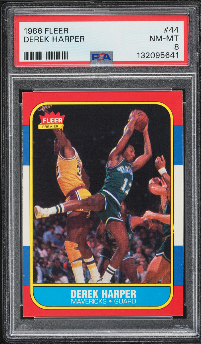 1986 Fleer Basketball Derek Harper #44 PSA 8 NM-MT - Photo 1