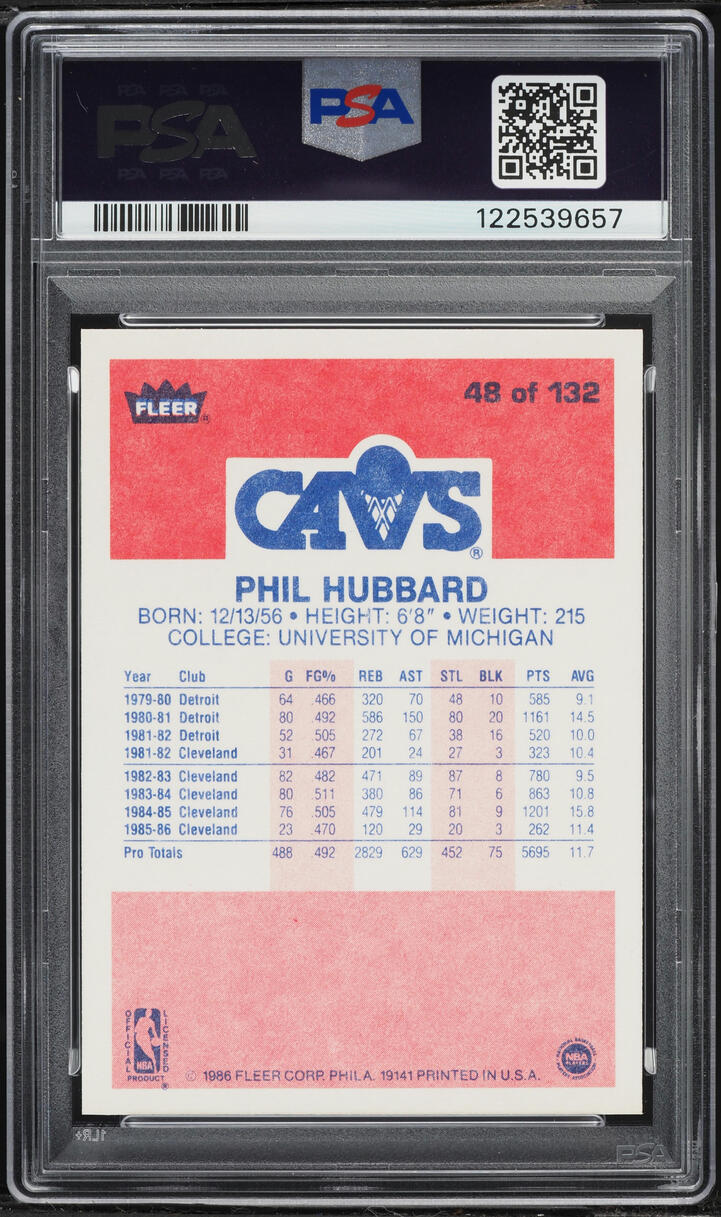 1986 Fleer Basketball Phil Hubbard #48 PSA 9 MINT - Photo 2