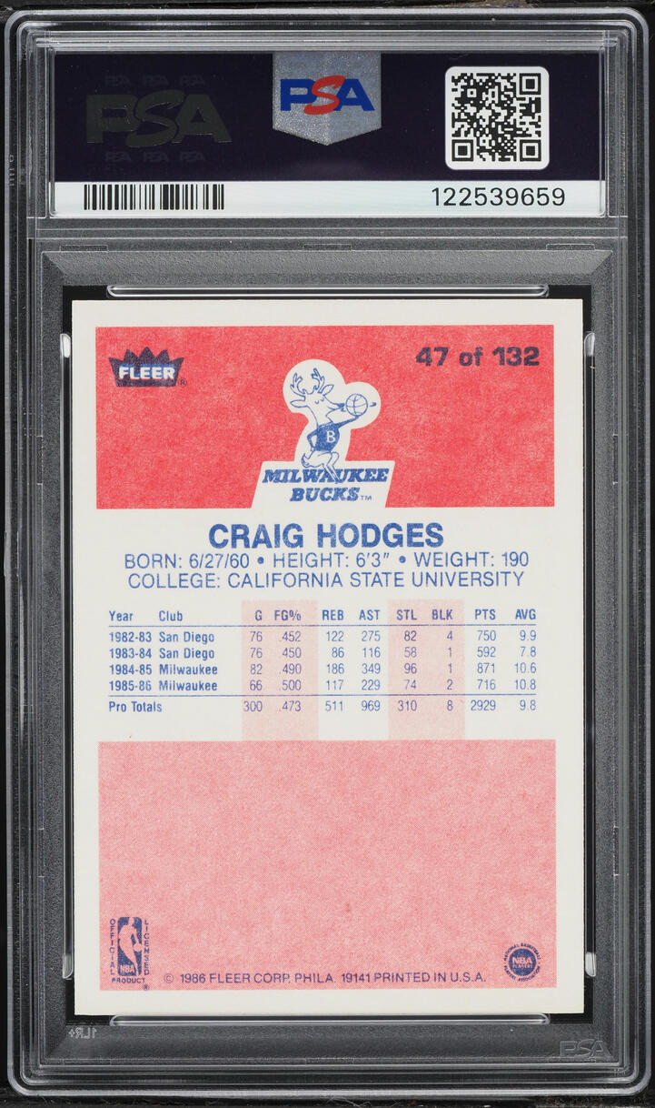 1986 Fleer Basketball Craig Hodges #47 PSA 9 MINT - Photo 2