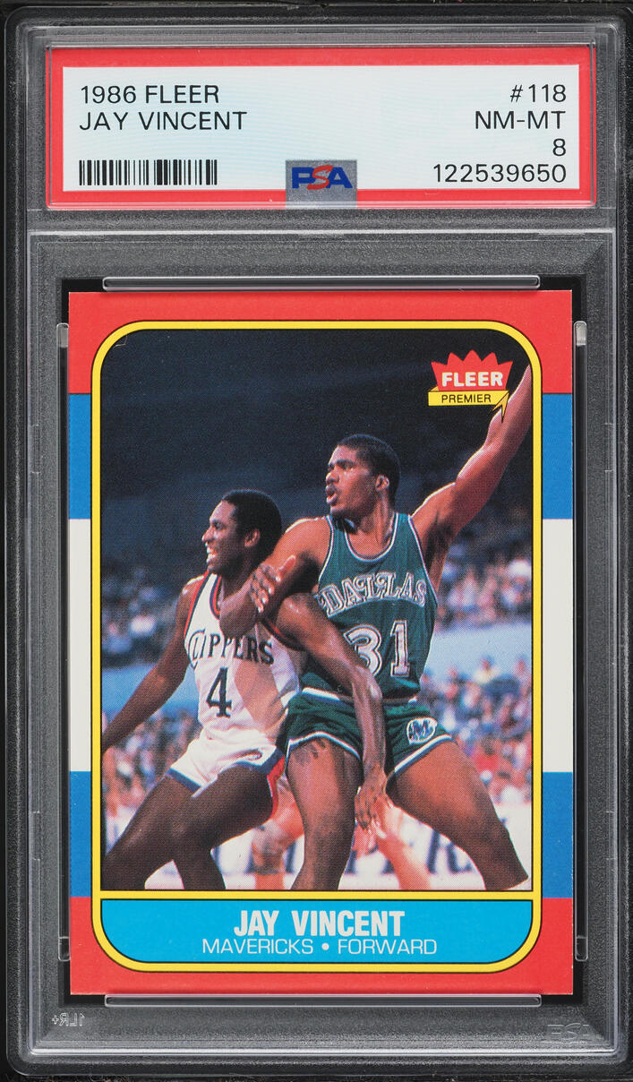 1986 Fleer Basketball Jay Vincent #118 PSA 8 NM-MT - Photo 1