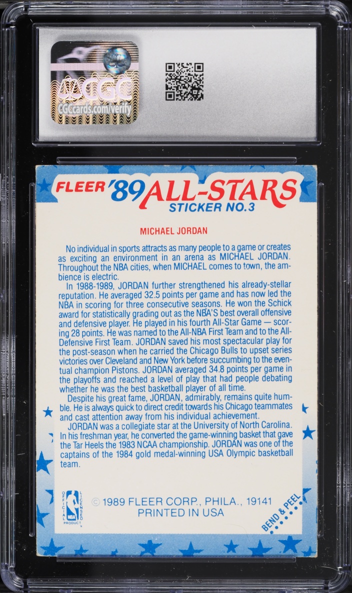 1989 Fleer Stickers All-Star Michael Jordan #3 CGC 4 VGEX